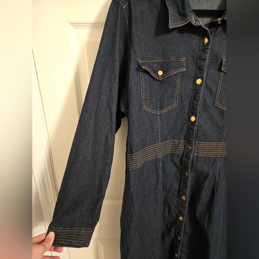 Deja Bleu Women's Denim Button-Up Dress Gold Accents Size 16 Country Western - Picture 3 of 8